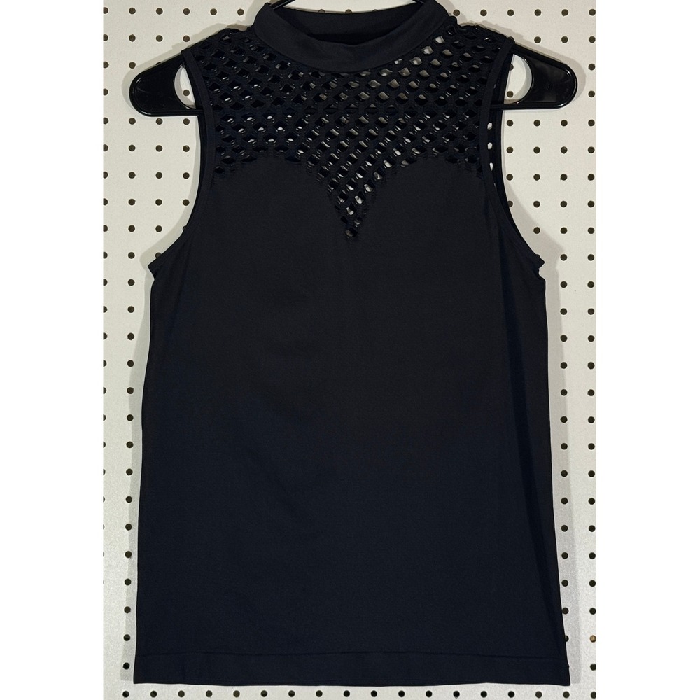 Venus Womens Black Mock Neck Lattice Cutout Sleeveless Top Size Large Z214149